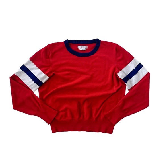 Urban Outfitter Cooperative Cropped Crewneck Red Sweater Stripes on Arm - Picture 1 of 4